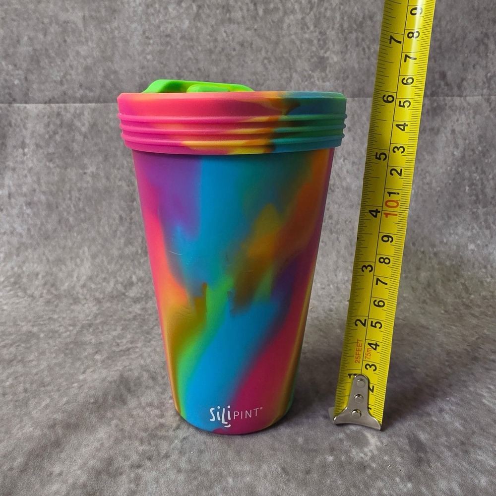 Silipint Silicon Drinking Glass Cup 16oz Multi Color Neon Tie-Dye With Lid